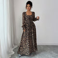 Leopard Print Long Sleeve Maxi Dress Women