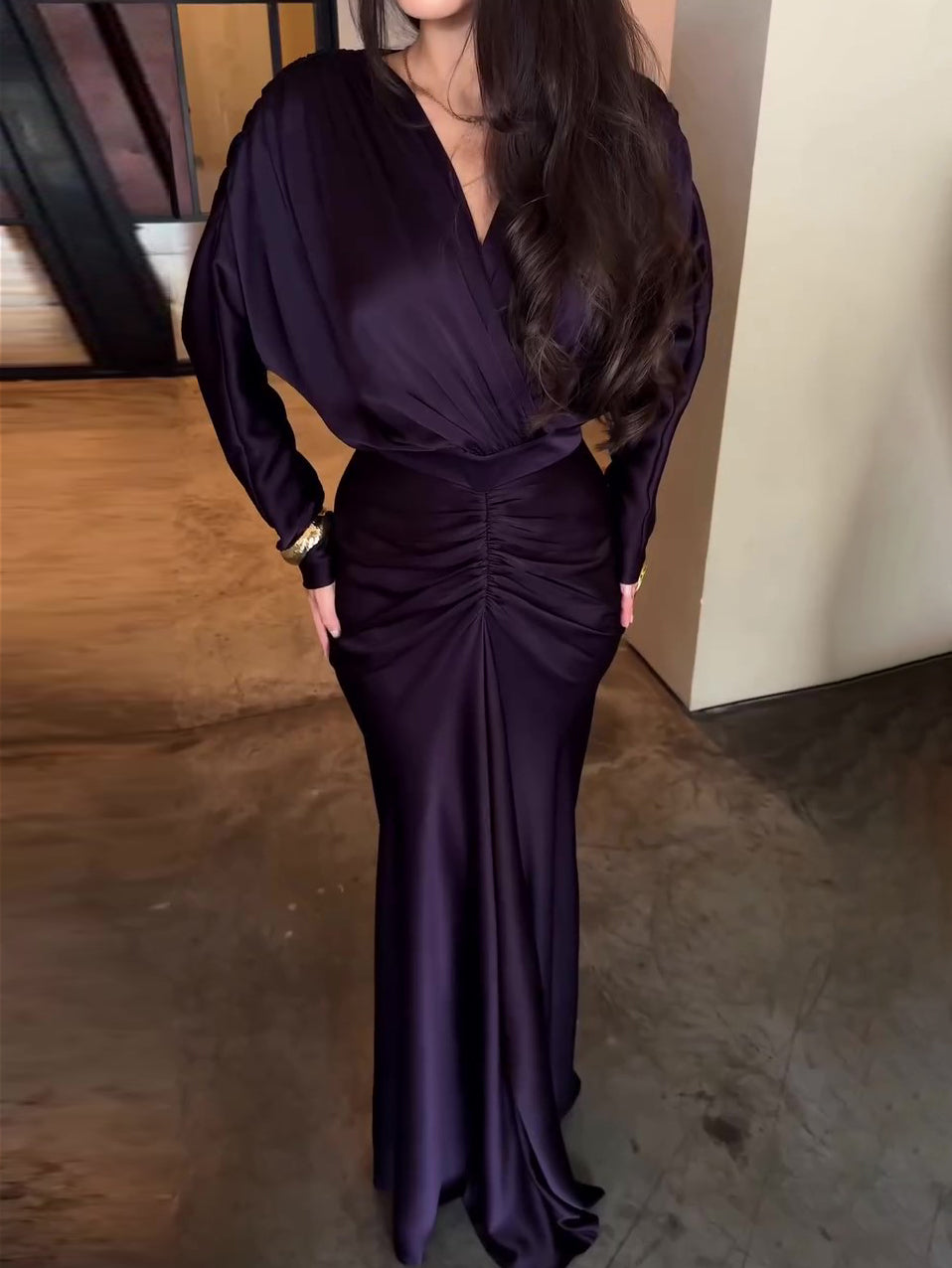 Plum Satin Maxi Dress