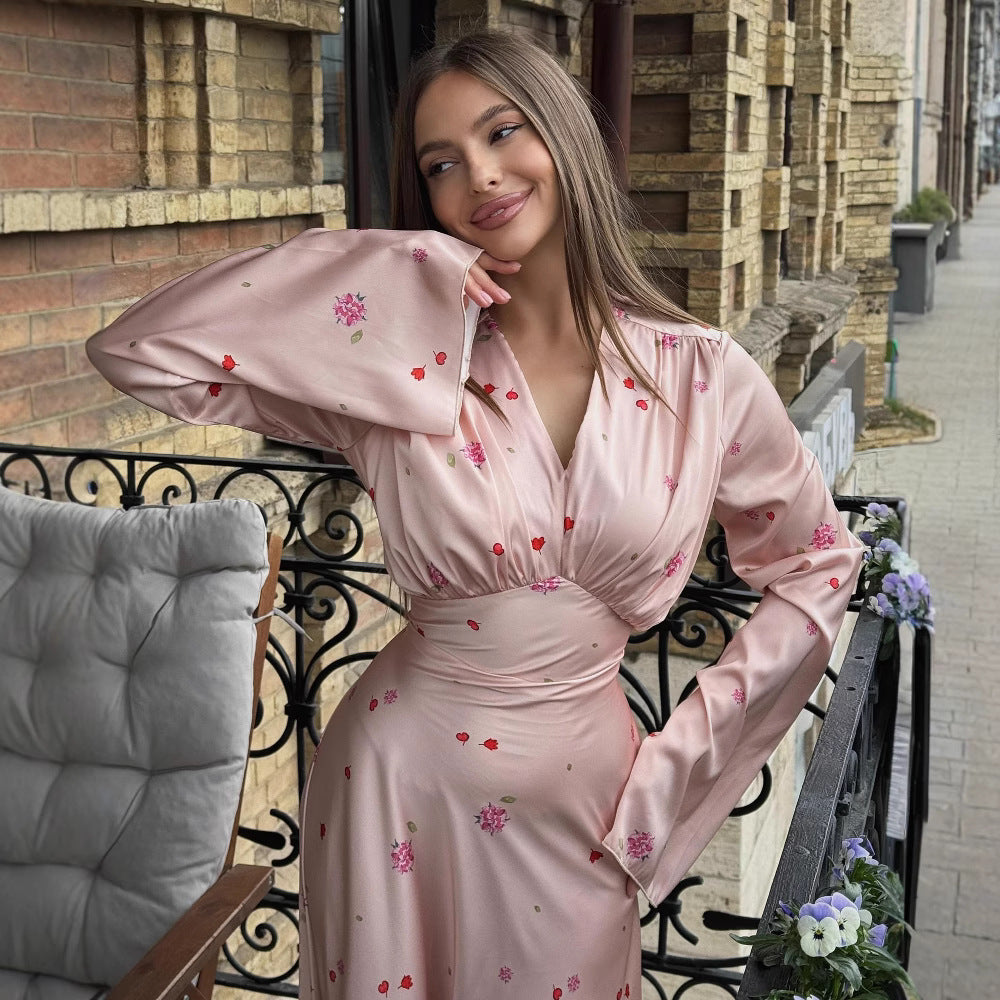 V Neck Long-Sleeve Dress