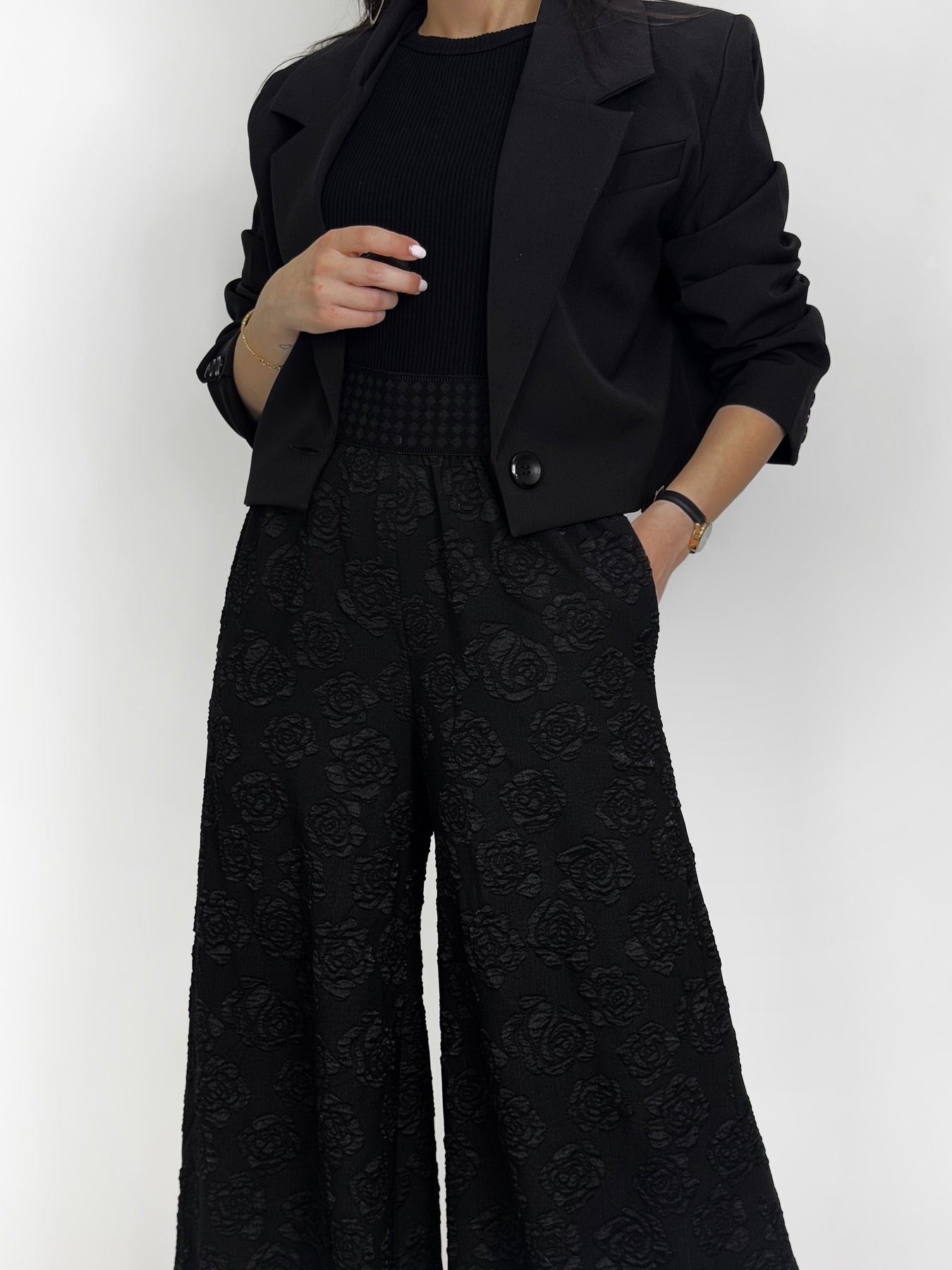 Black Rose Jacquard Pants
