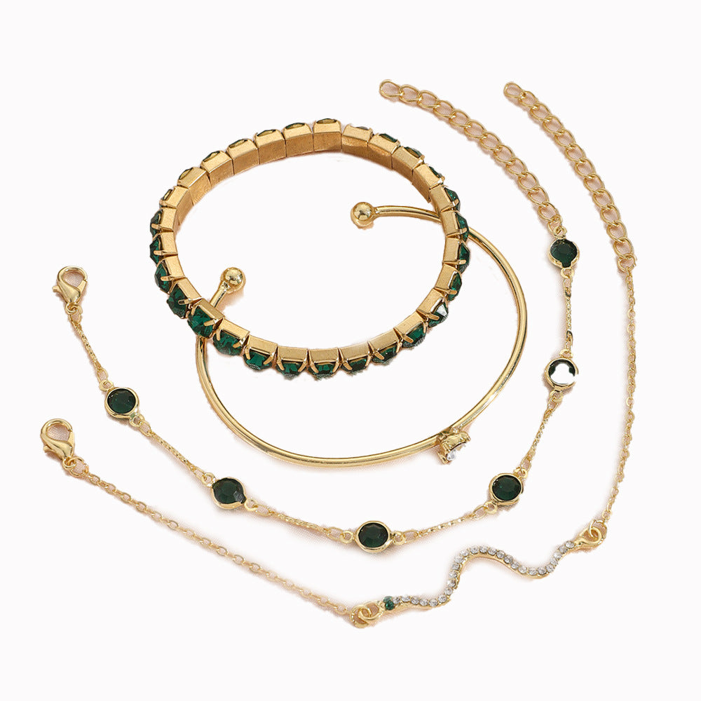 Green Diamond Stretch Bracelet Women's Set