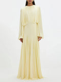 Pleated Waist-cinching Long Dress