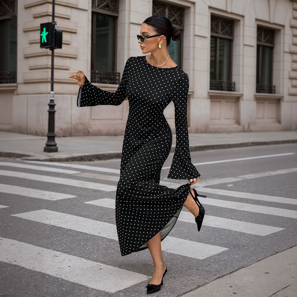 Socialite-style Black Polka-dot Dress