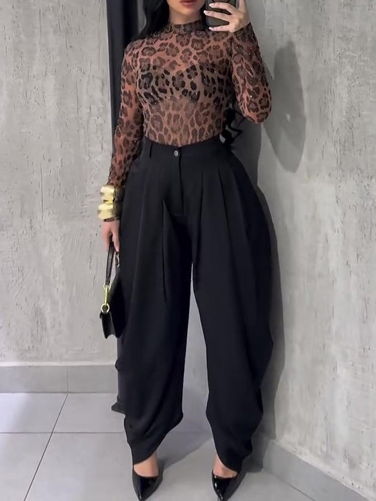 Leopard Print High Neck Top