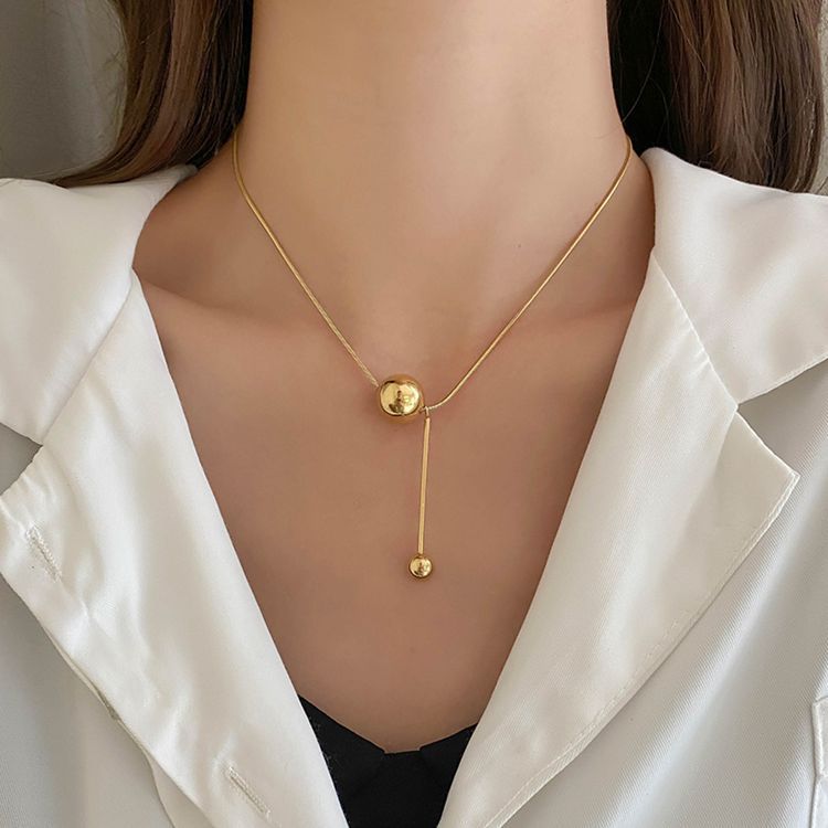 Gold Round Ball Titanium Necklace