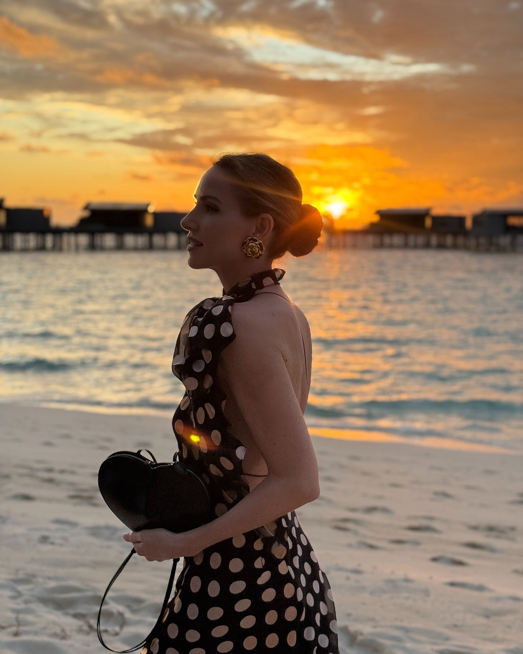 Polka Dot Backless Slit Maxi Dress