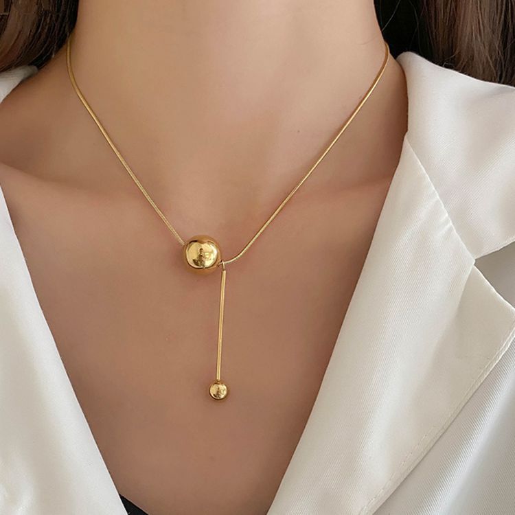 Gold Round Ball Titanium Necklace