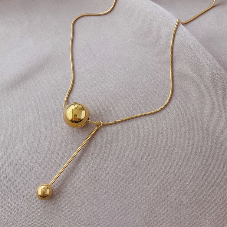 Gold Round Ball Titanium Necklace