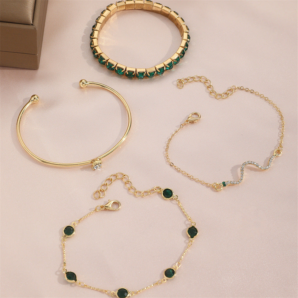 Green Diamond Stretch Bracelet Women's Set