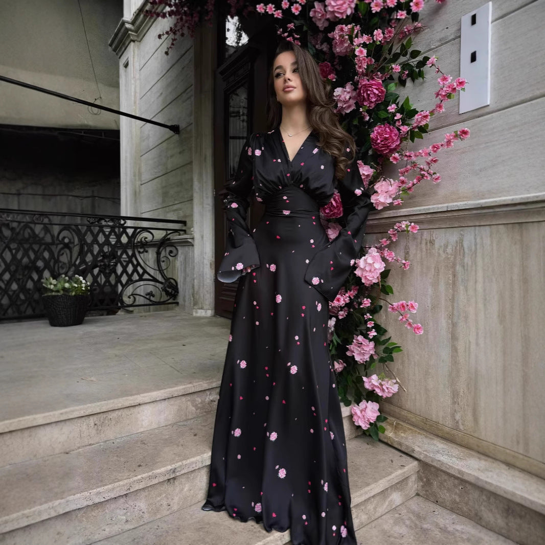 V Neck Long-Sleeve Dress
