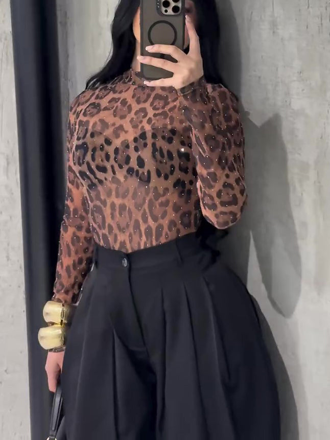 Leopard Print High Neck Top