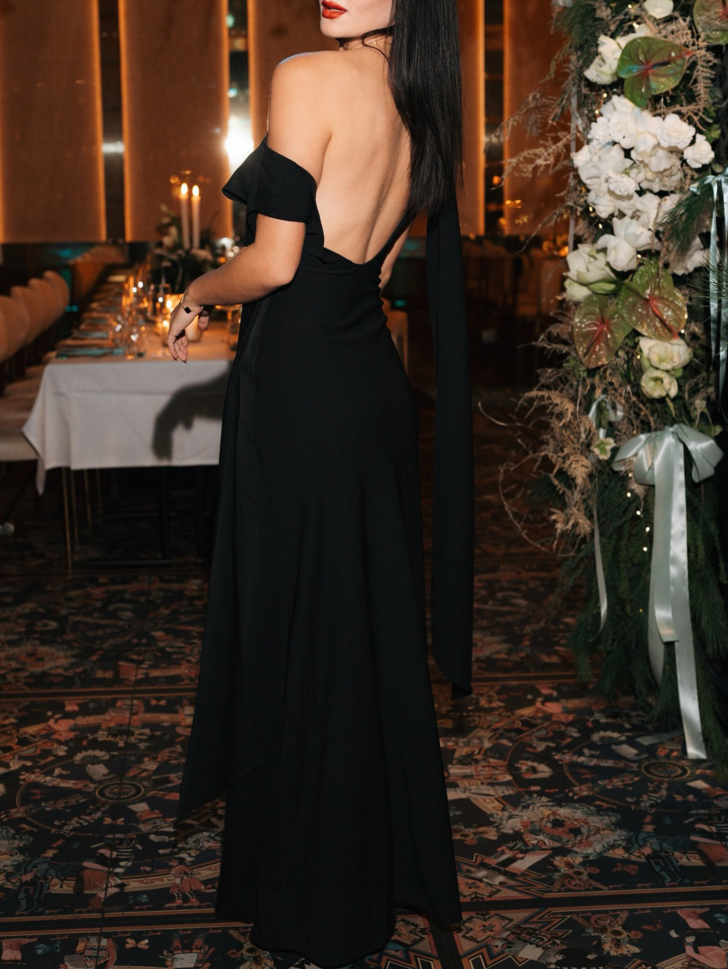 Black One-shoulder Backless Maxi Dress