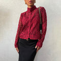 Lace Blouse Cardigan-style Stand-up Collar