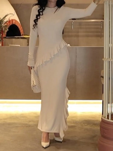 Long Ruffled Cutout Dress