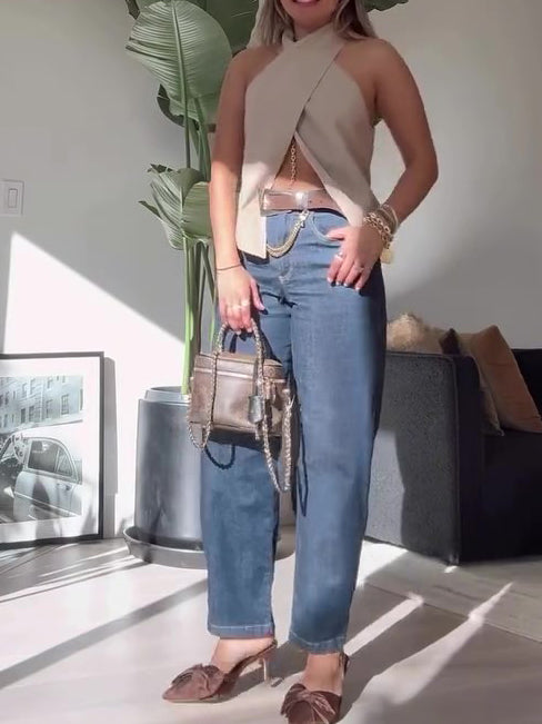 Khaki Cross Sleeveless