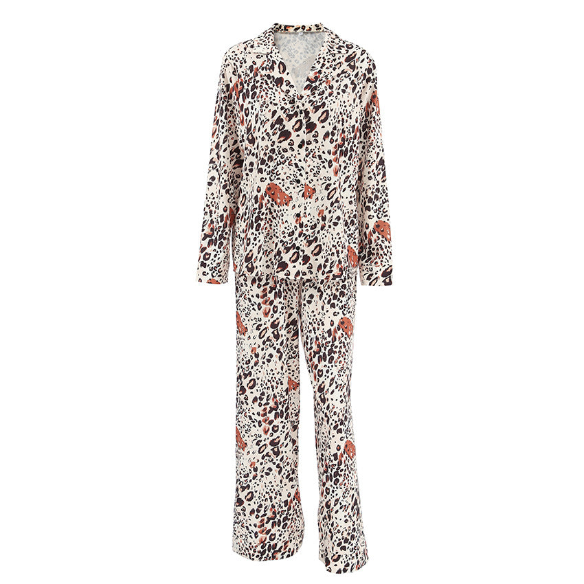 Leopard Print Floral Cardigan Pajamas Women