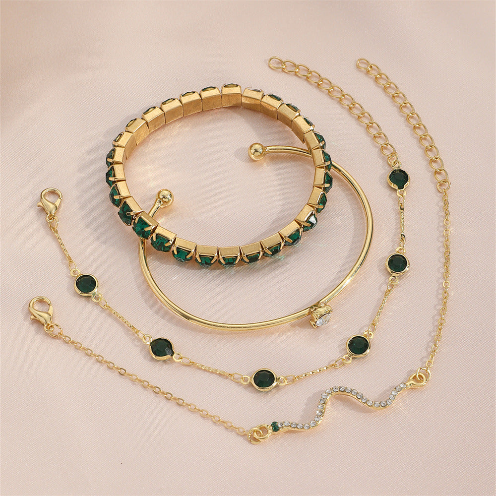 Green Diamond Stretch Bracelet Women's Set