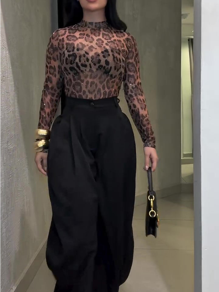 Leopard Print High Neck Top