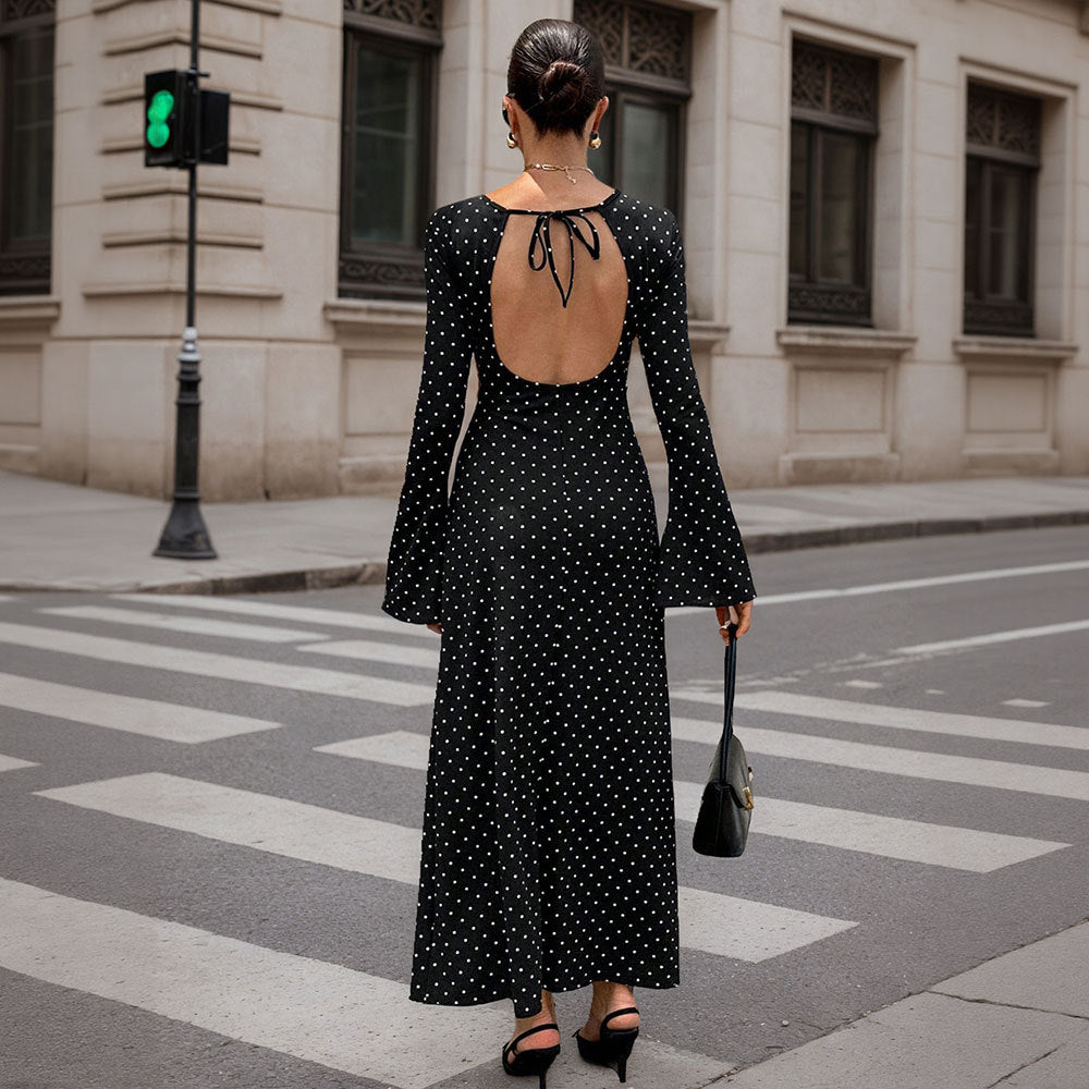 Socialite-style Black Polka-dot Dress