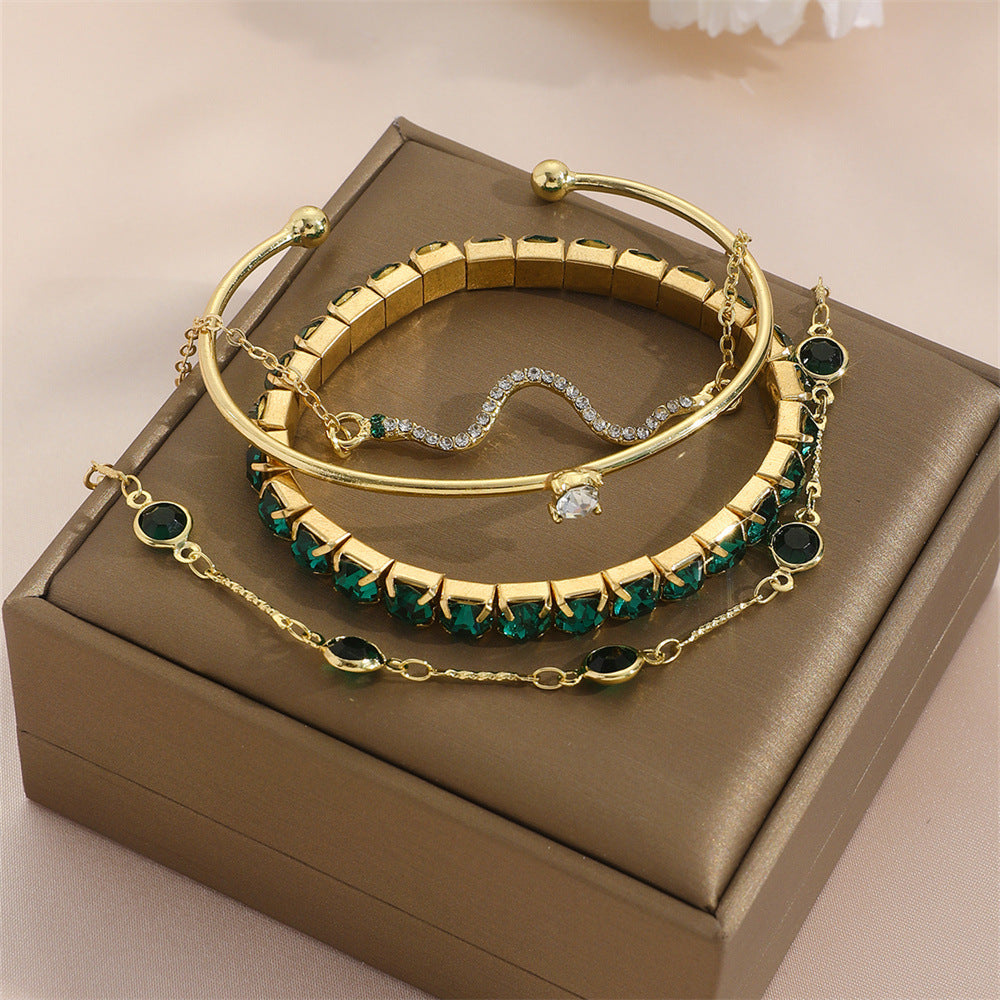 Green Diamond Stretch Bracelet Women's Set
