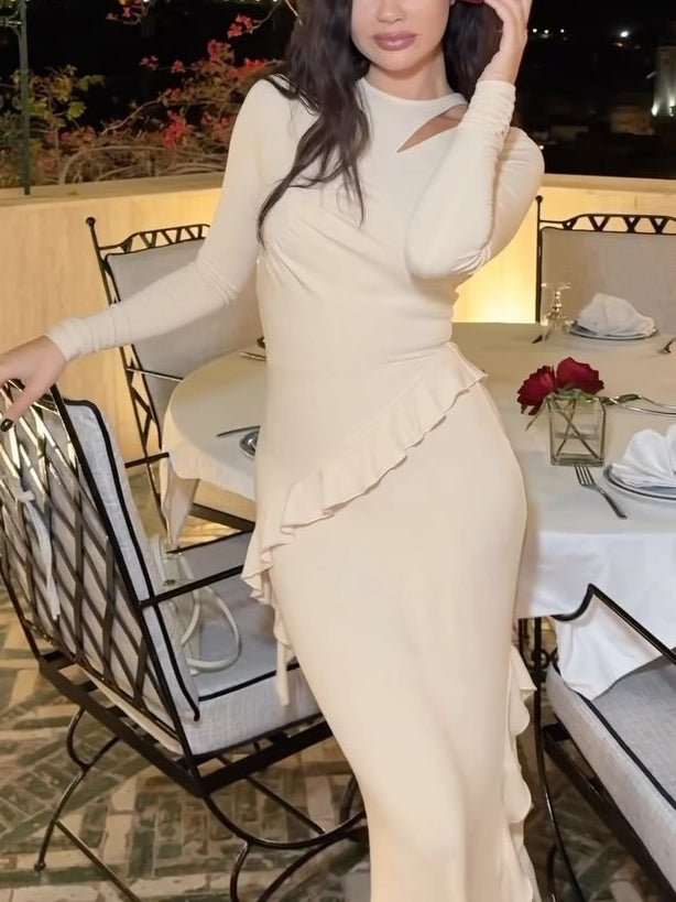 Long Ruffled Cutout Dress
