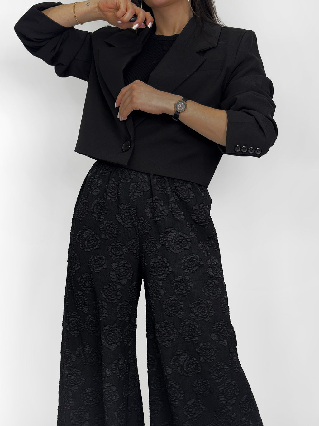 Black Rose Jacquard Pants
