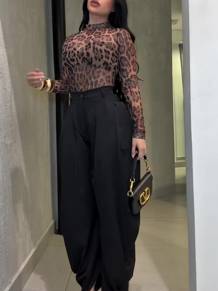 Leopard Print High Neck Top