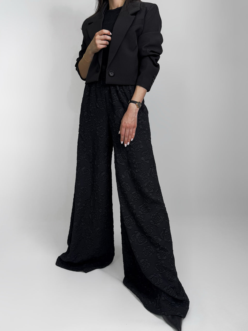 Black Rose Jacquard Pants
