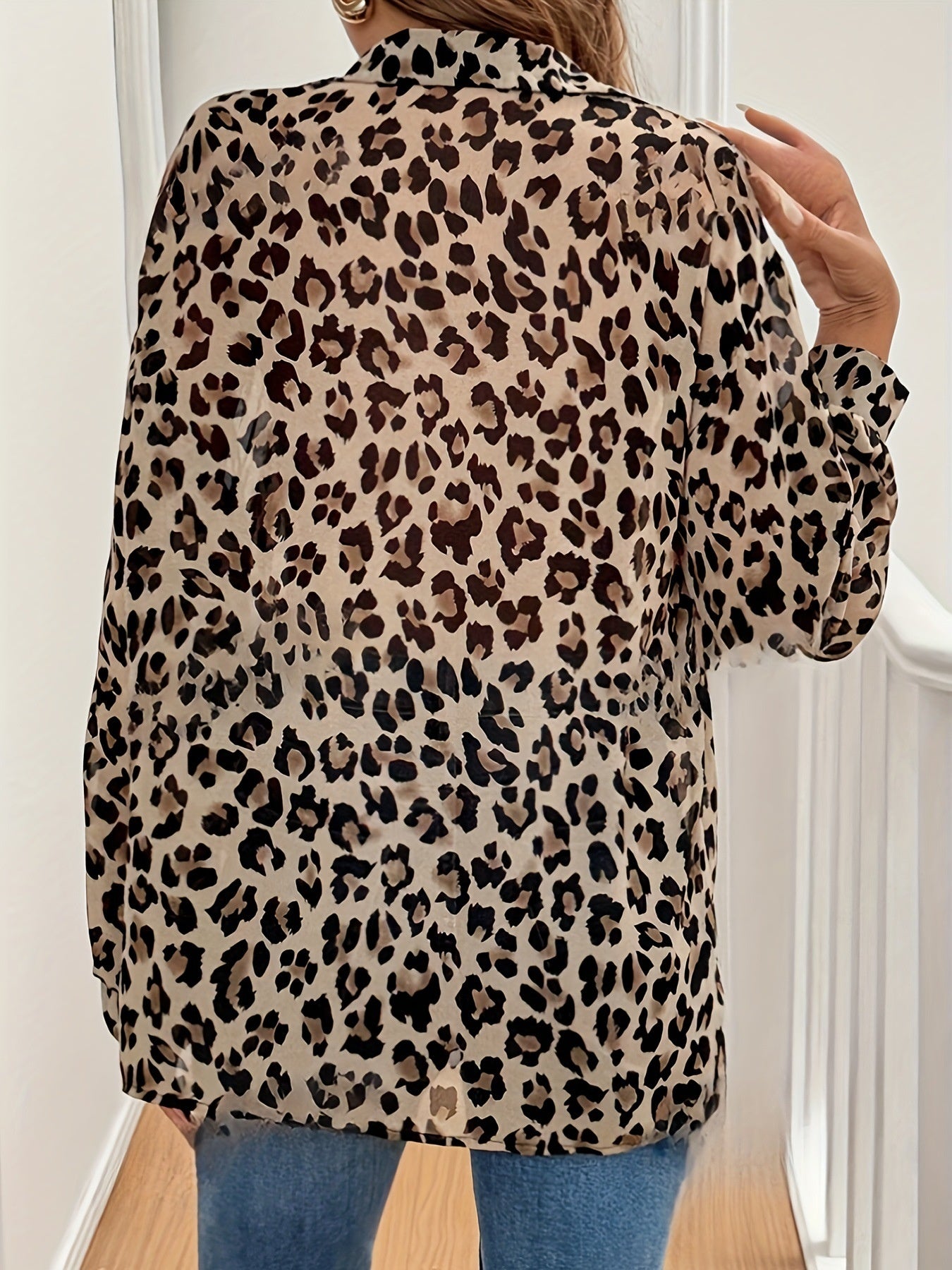 Leopard print Long-sleeve Loose-fit Blouse