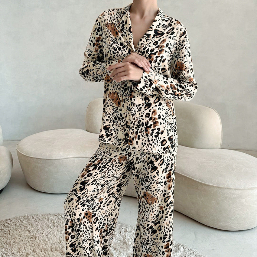Leopard Print Floral Cardigan Pajamas Women