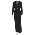 Embellished Belt Deep-V  Autumn Dress