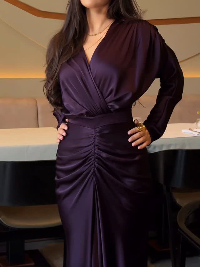 Plum Satin Maxi Dress