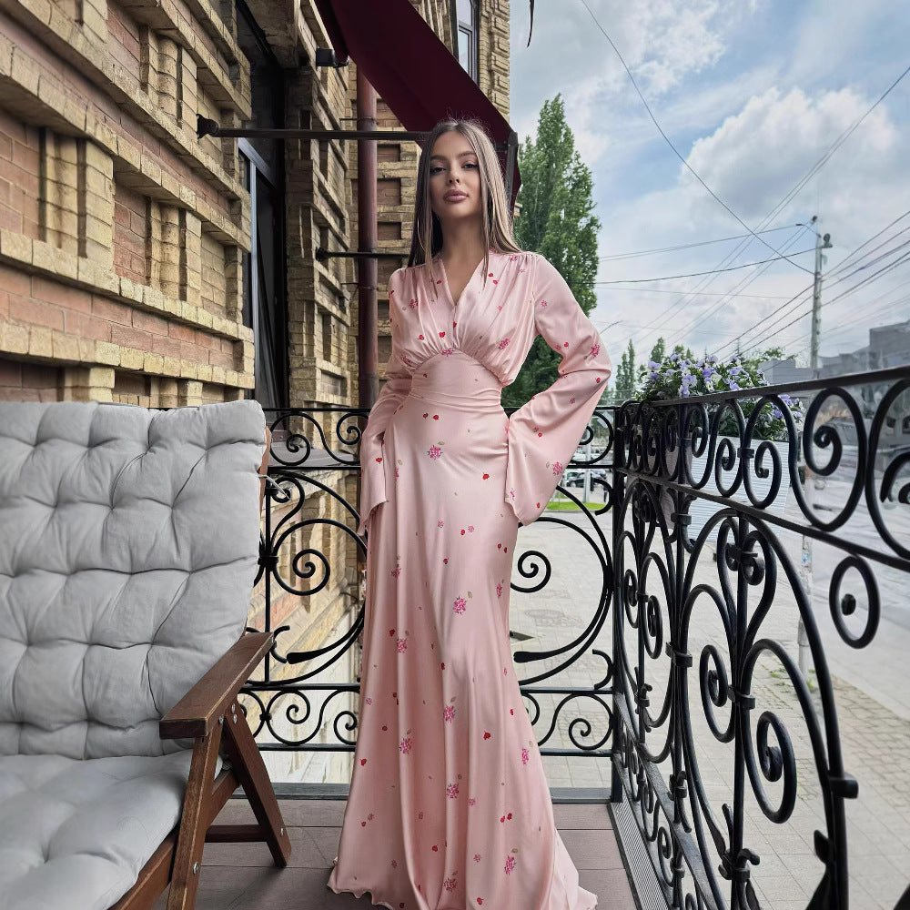 V Neck Long-Sleeve Dress